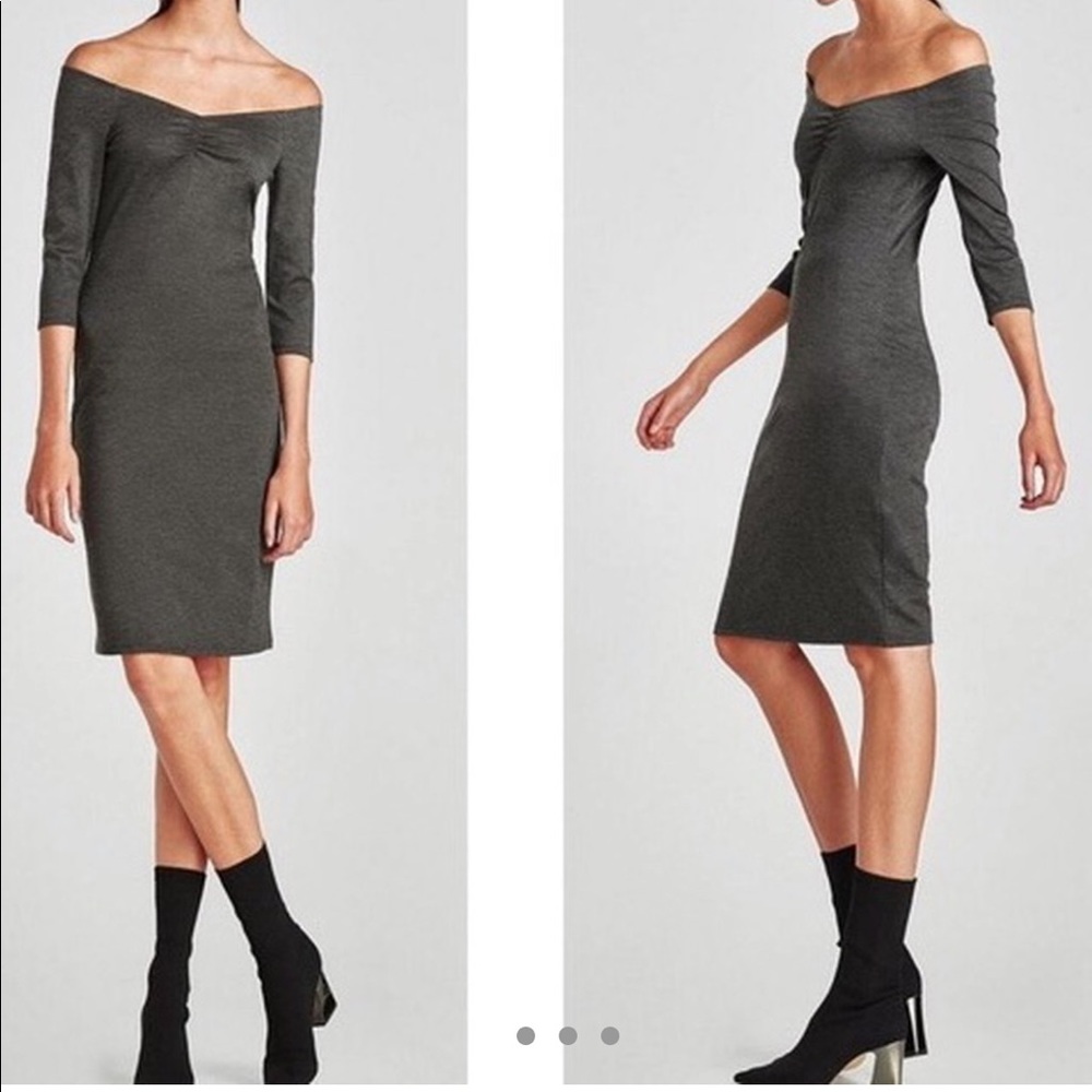 Zara grey off the shoulder midi dress